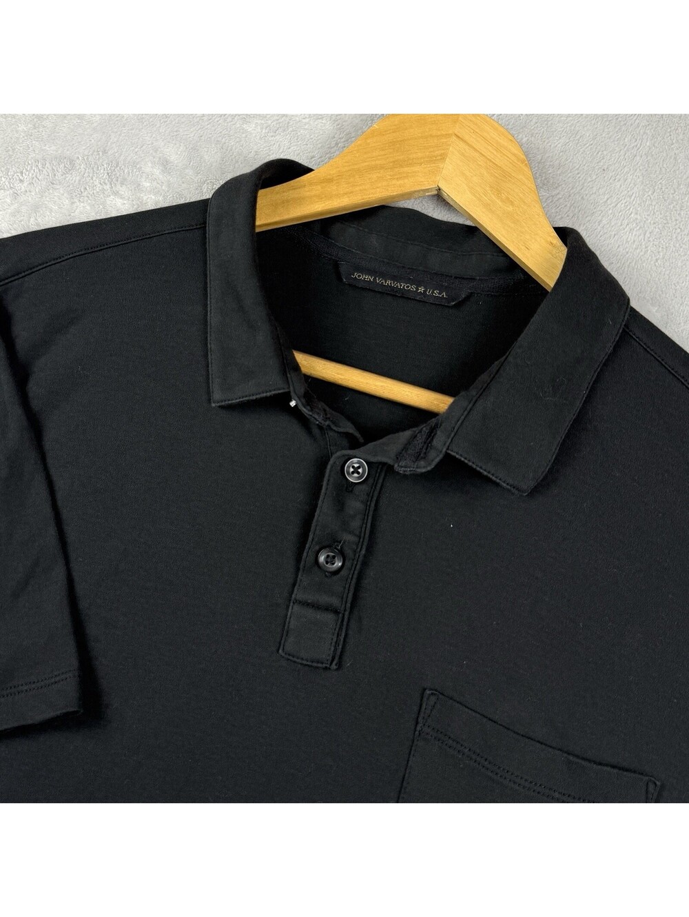 John Varvatos U.S.A. Black Polo Shirt Short Sleeve Cotton Pocket Casual Men's L